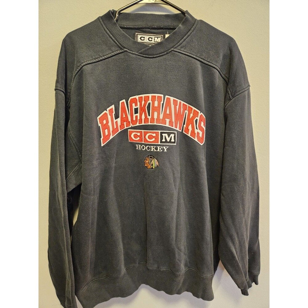 Vintage 90s CCM Chicago Blackhawks NHL Center Ice Sweatshirt Large Embroidered